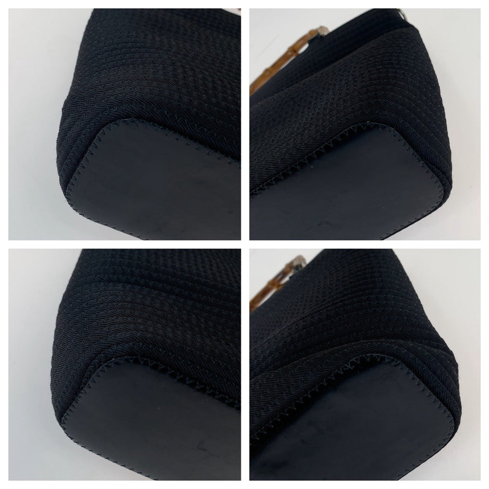 Gucci Tote Bag 000 1998 0540 Canvas, Leather Black Silver Metal Tote Bag handbag Bamboo Women