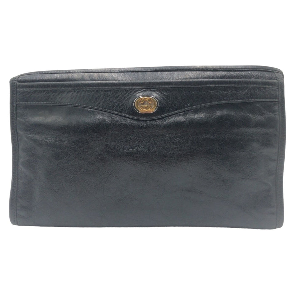 Gucci Clutch bag leather black Clutch bag business bag Interlocking mens