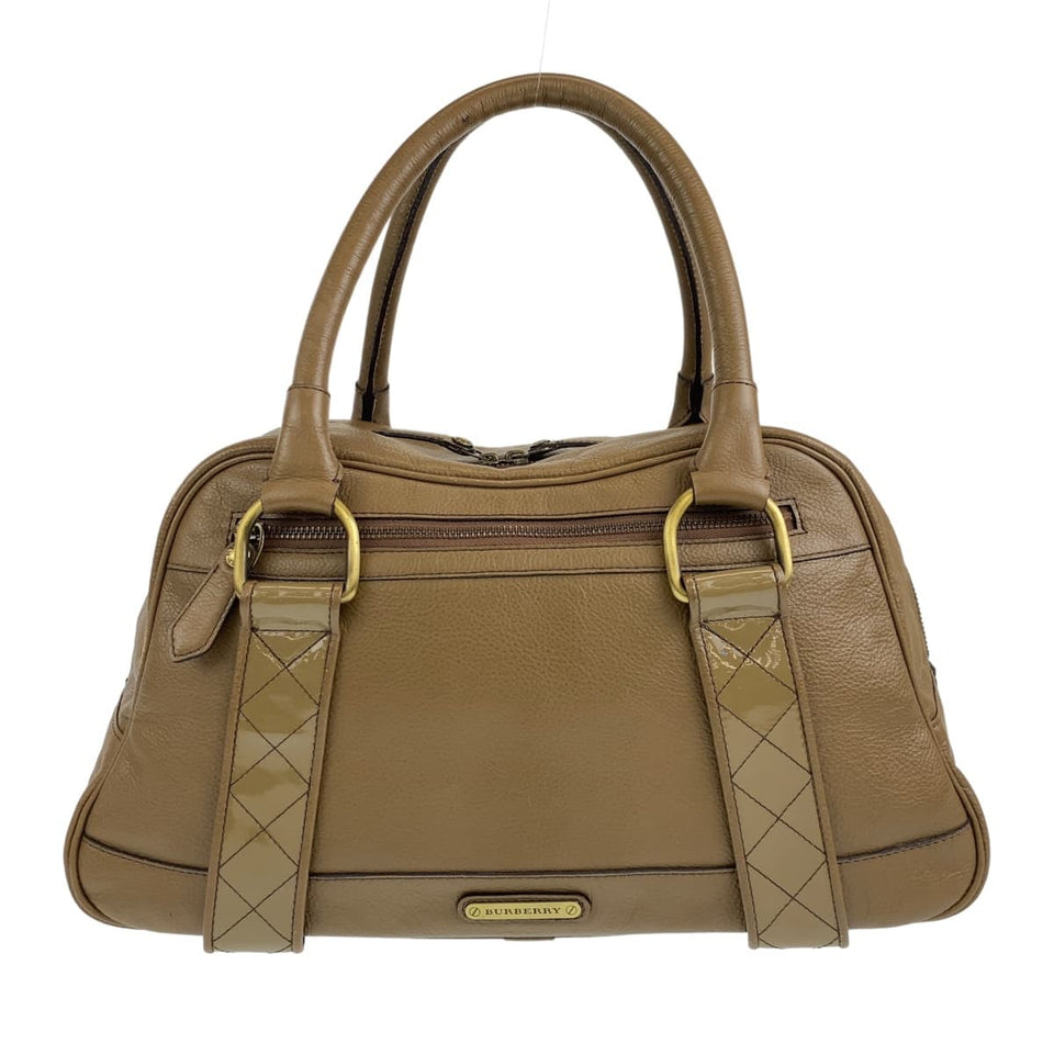 Burberry Handbag leather Khaki Brown Gold Metal Handbag Shoulder Bag Medium Check Pattern Women