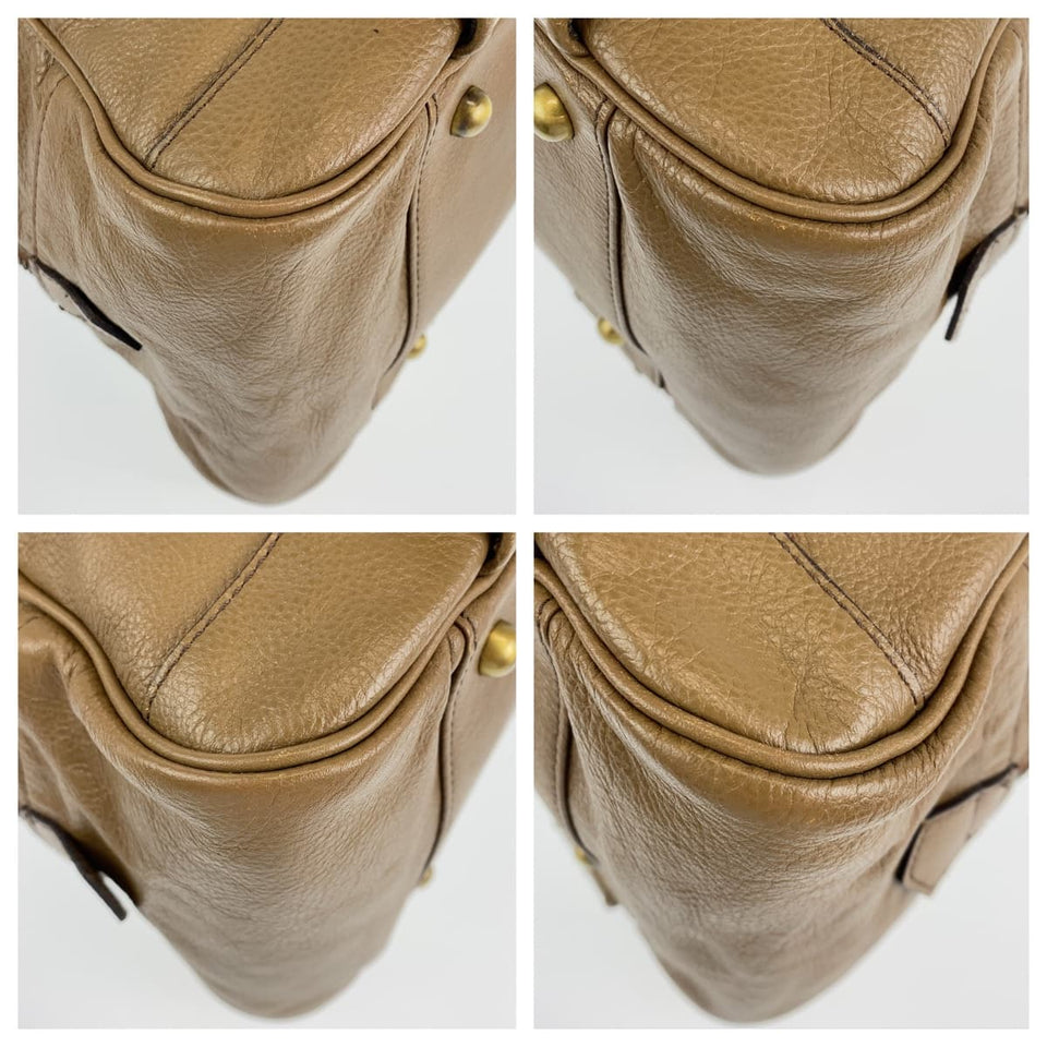 Burberry Handbag leather Khaki Brown Gold Metal Handbag Shoulder Bag Medium Check Pattern Women