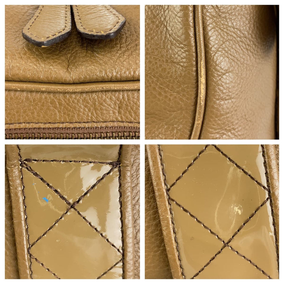 Burberry Handbag leather Khaki Brown Gold Metal Handbag Shoulder Bag Medium Check Pattern Women
