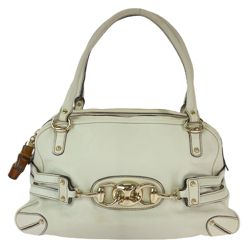 Gucci Handbag 159398 leather White GoldMetal Handbag Shoulder Bag Bamboo Horsebit Women