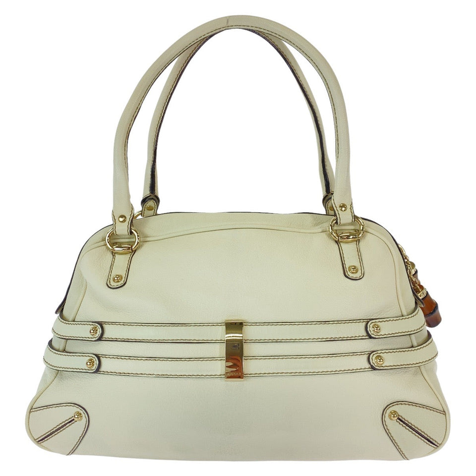 Gucci Handbag 159398 leather White GoldMetal Handbag Shoulder Bag Bamboo Horsebit Women