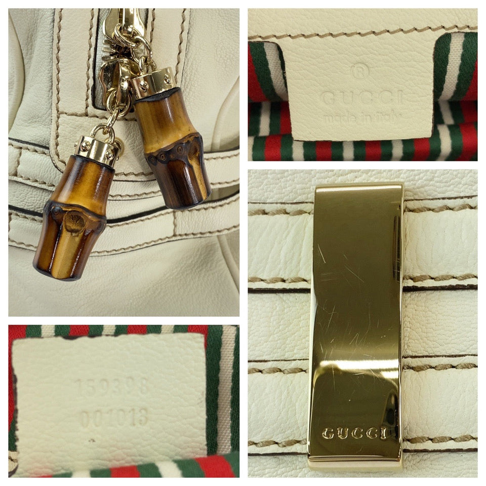 Gucci Handbag 159398 leather White GoldMetal Handbag Shoulder Bag Bamboo Horsebit Women