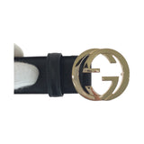 Gucci belt 370543 leather Black GoldMetal Belts Unisex Interlocking mens(Unisex) 30