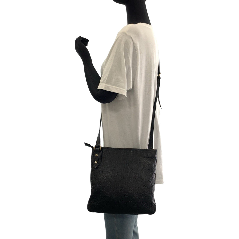Gucci Shoulder Bag 239347 leather Black SilverMetal Shoulder Bag pochette Guccisima Women(Unisex)