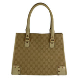 Gucci Tote Bag 214397 Canvas, Leather Beige Ivory Gold Metal Tote Bag Shoulder Bag GG canvas Women