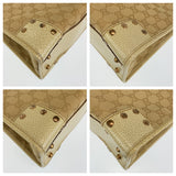 Gucci Tote Bag 214397 Canvas, Leather Beige Ivory Gold Metal Tote Bag Shoulder Bag GG canvas Women