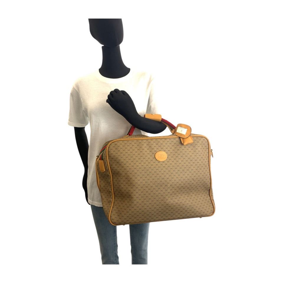 Gucci Boston Duffel bag GG canvas Beige Multicolor Gold Metal Boston Duffel bag Handbag Travel bag Duffle bag Unisex Old Gucci Shelly Line Micro GG Women(Unisex)