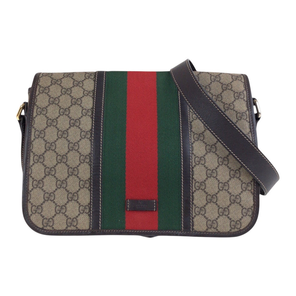 Gucci Shoulder Bag 211130 GG Supreme Canvas Beige Brown Gold Metal Crossbody Shoulder Bag Unisex Sherry line Women