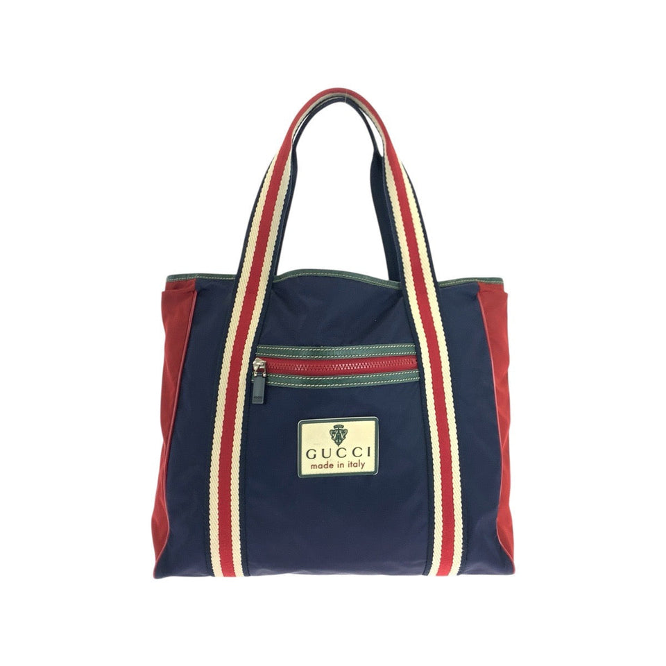 Gucci Tote Bag 189665 Nylon Navy red green Tote Bag Shoulder Bag Sherry line Crest mens
