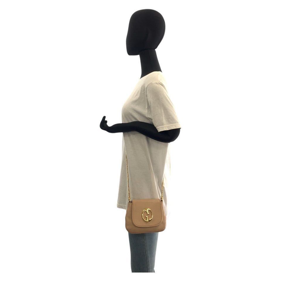 Gucci Shoulder Bag 251821 leather Beige Gold Metal ChainShoulder Bag Pochette Double G Women