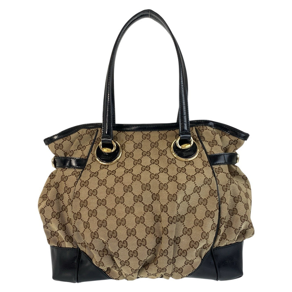 Gucci Tote Bag 203529 GG canvas, leather Beige Black Gold Metal Tote Bag Shoulder Bag Women