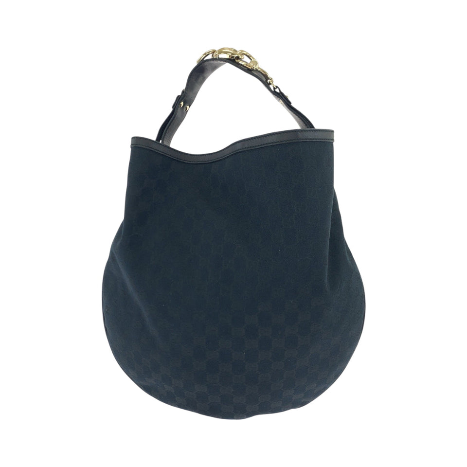 Gucci Shoulder Bag 170414 GG canvas Black GoldMetal Hobo Shoulder Bag Women