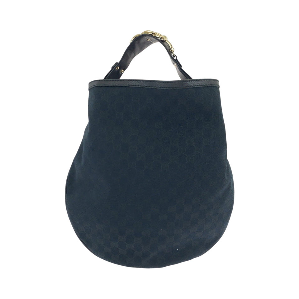 Gucci Shoulder Bag 170414 GG canvas Black GoldMetal Hobo Shoulder Bag Women