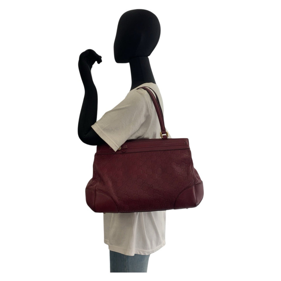 Gucci Tote Bag 257063 leather Wine Red Gold Metal Tote Bag Shoulder Bag Guccisima Mayfair Women