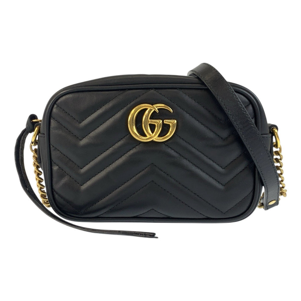 Gucci Shoulder Bag 634785 leather Black GoldMetal Shoulder Bag pochette GG Marmont Mini camera bag Women