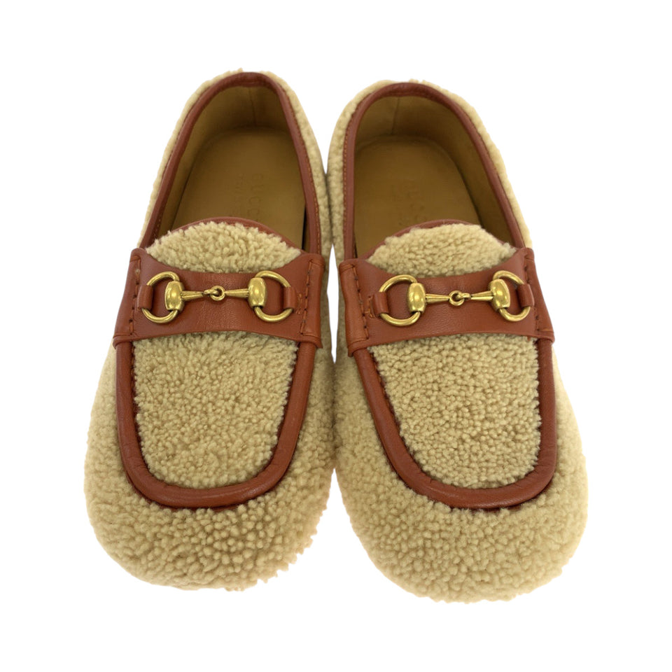 Gucci loafers 716017 Mouton Brown Gold Metal Loafer moccasin Horsebit Mouton Women 8