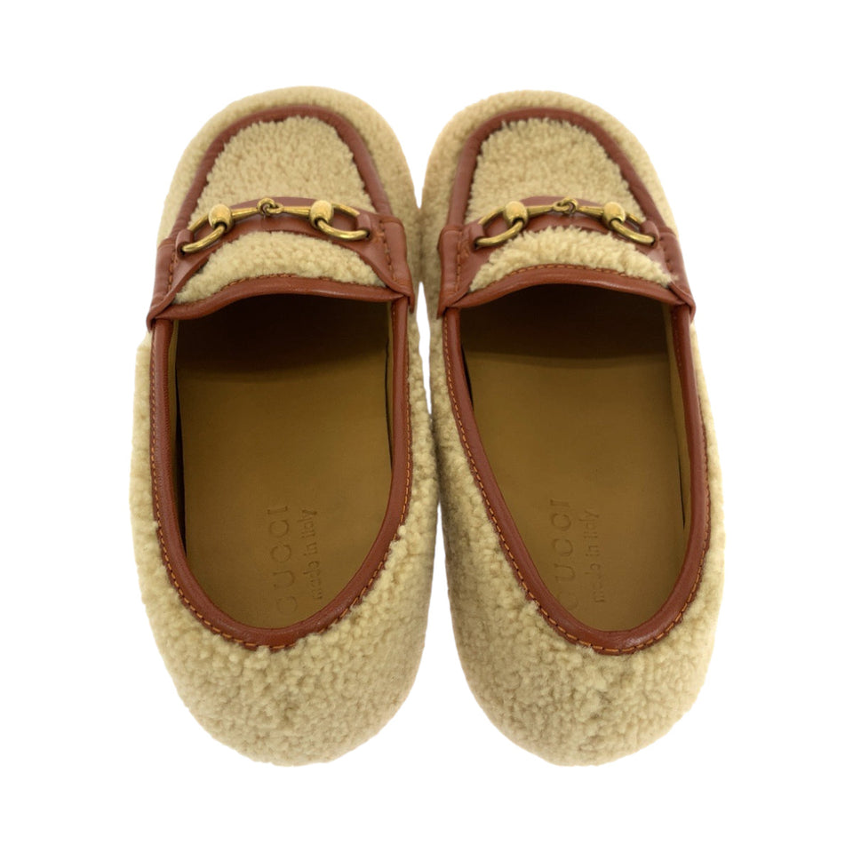 Gucci loafers 716017 Mouton Brown Gold Metal Loafer moccasin Horsebit Mouton Women 8