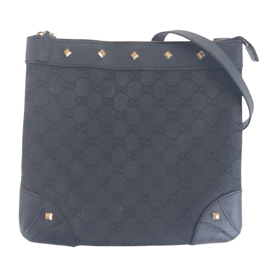 Gucci Shoulder Bag 120893 GG canvas, leather Black GoldMetal Shoulder Bag pochette Studs Women