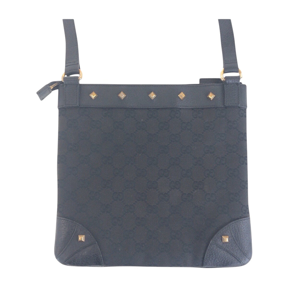 Gucci Shoulder Bag 120893 GG canvas, leather Black GoldMetal Shoulder Bag pochette Studs Women
