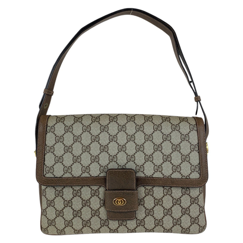 Gucci Shoulder Bag 14 01 4084 GG Supreme canvas, leather Brown Gold Metal Shoulder Bag pochette Old Gucci Women