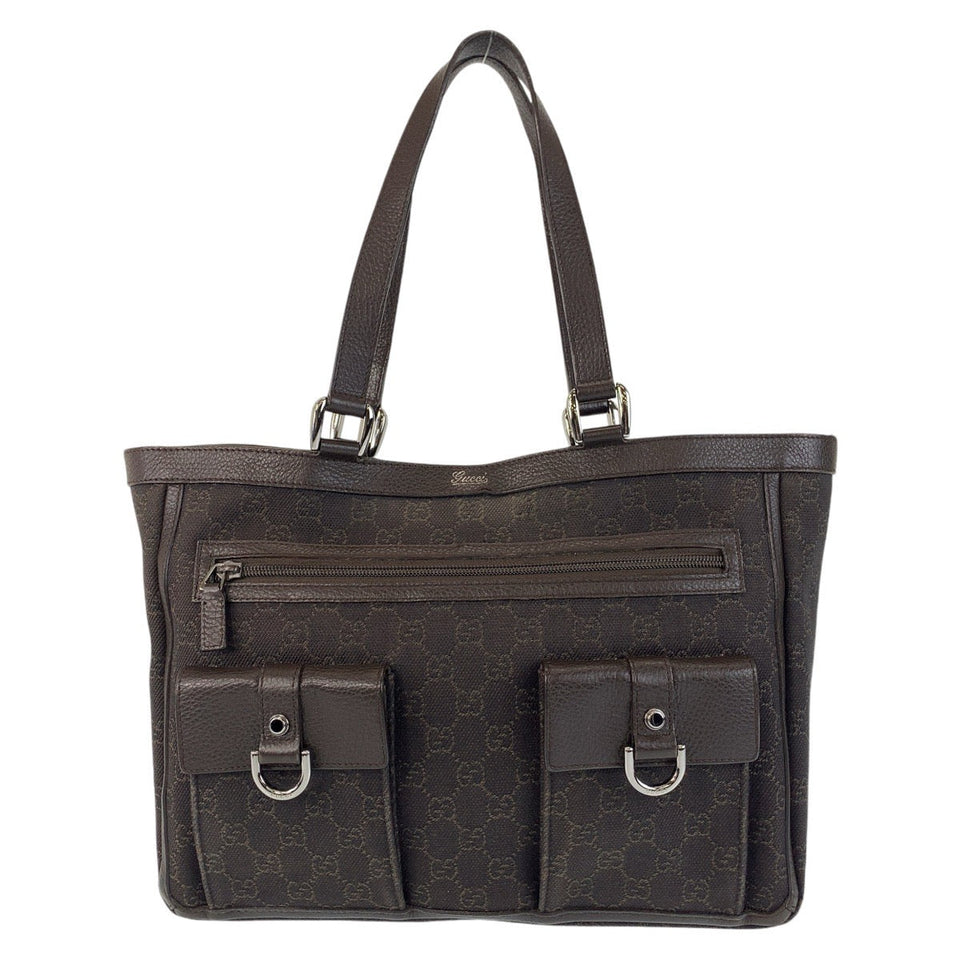 Gucci Tote Bag 268639 GG canvas, leather Brown Silver Metal Tote Bag Shoulder Bag Abbey Women