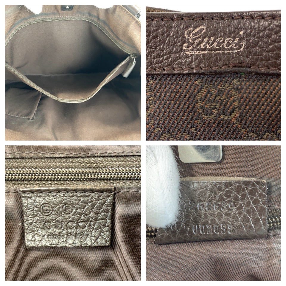 Gucci Tote Bag 268639 GG canvas, leather Brown Silver Metal Tote Bag Shoulder Bag Abbey Women