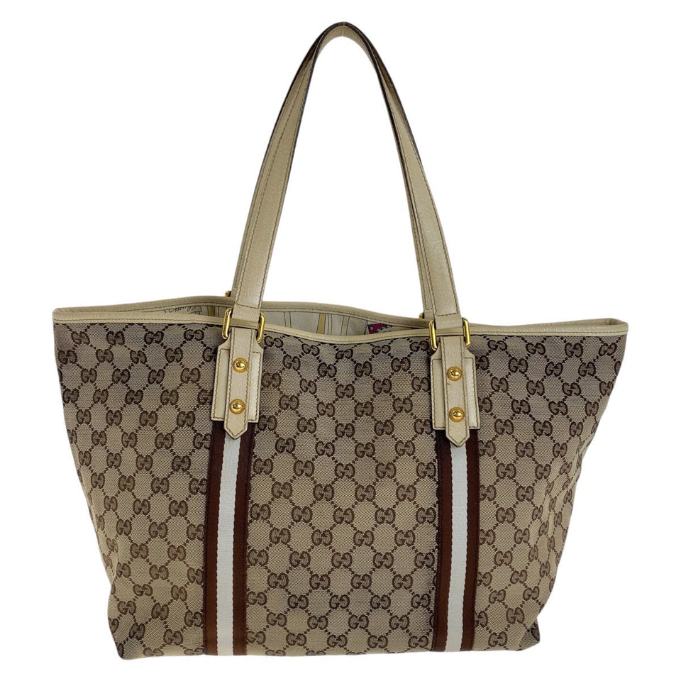 Gucci Tote Bag 139260 GG canvas, leather Brown Gold Metal Tote Bag Shoulder Bag Shelly Line Bamboo Women