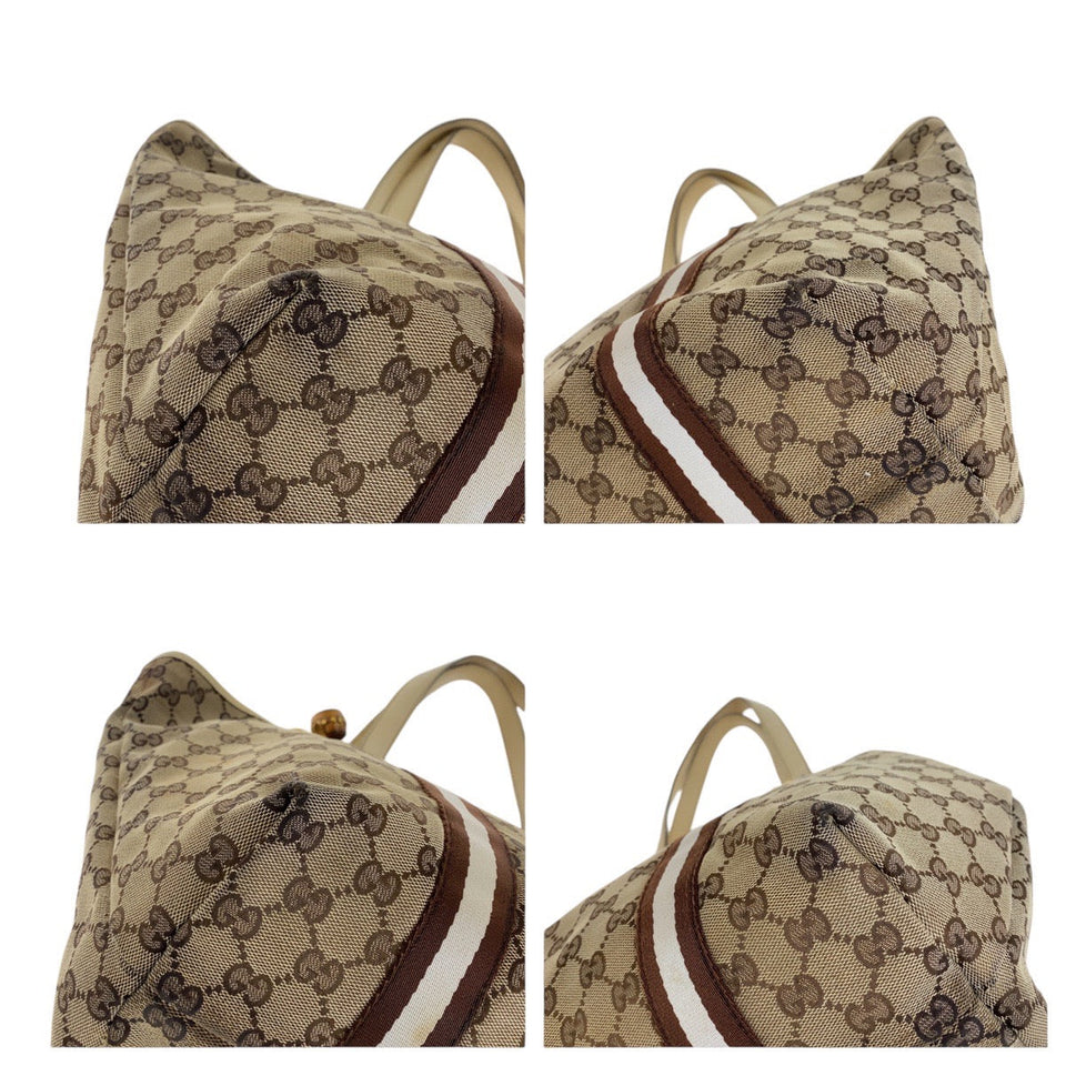 Gucci Tote Bag 139260 GG canvas, leather Brown Gold Metal Tote Bag Shoulder Bag Shelly Line Bamboo Women