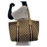 Gucci Tote Bag 139260 GG canvas, leather Brown Gold Metal Tote Bag Shoulder Bag Shelly Line Bamboo Women