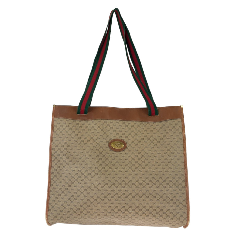 Gucci Tote Bag 002 39 0044 GG Supreme canvas, leather Brown Gold Metal Tote Bag Shoulder Bag Old Gucci Sherry Line Micro GG Women