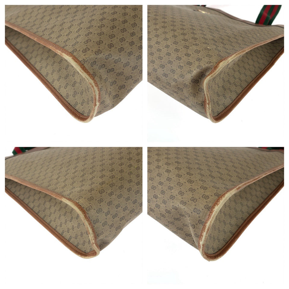 Gucci Tote Bag 002 39 0044 GG Supreme canvas, leather Brown Gold Metal Tote Bag Shoulder Bag Old Gucci Sherry Line Micro GG Women