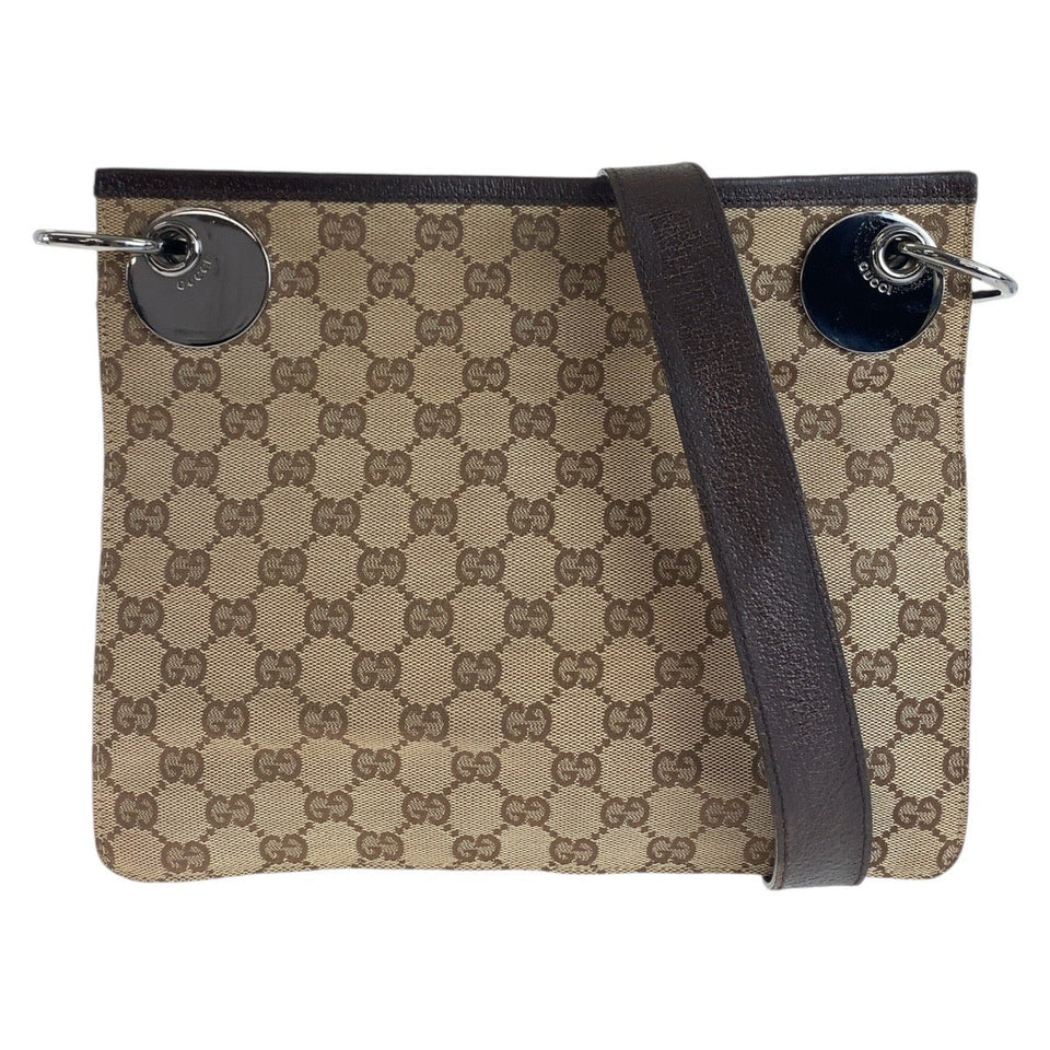 Gucci Shoulder Bag 120841 GG canvas, leather Brown Silver Metal Shoulder Bag pochette Women
