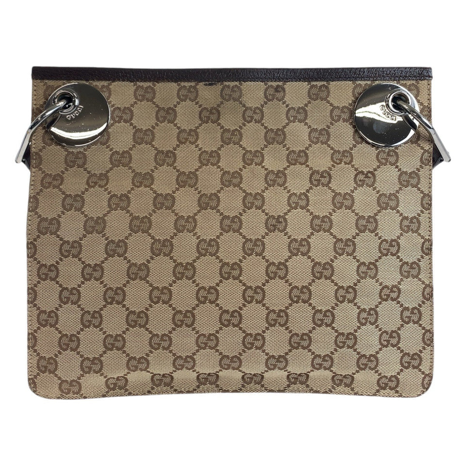 Gucci Shoulder Bag 120841 GG canvas, leather Brown Silver Metal Shoulder Bag pochette Women