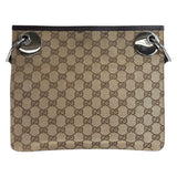 Gucci Shoulder Bag 120841 GG canvas, leather Brown Silver Metal Shoulder Bag pochette Women