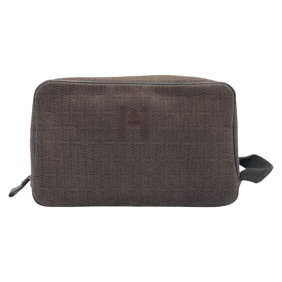 Hermes Pouch cotton Brown Silver Metal Pouch Globetrotter MM mens