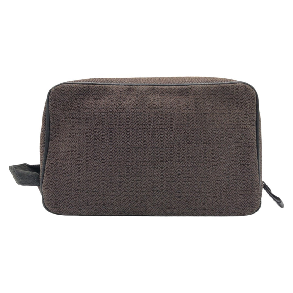 Hermes Pouch cotton Brown Silver Metal Pouch Globetrotter MM mens