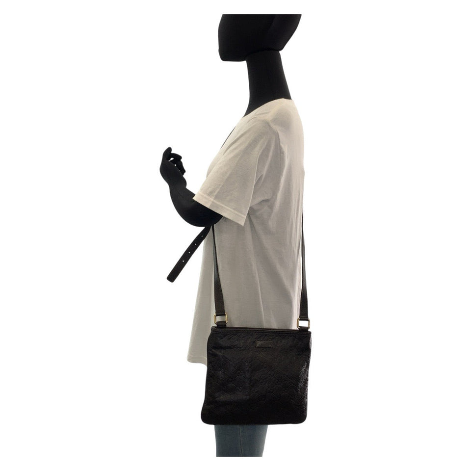 Gucci Shoulder Bag 201538 leather Brown Gold Metal Shoulder Bag pochette Guccisima mens