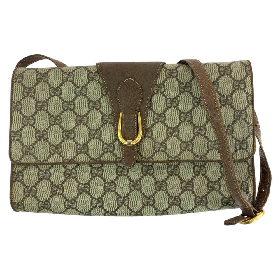 Gucci Shoulder Bag 94 02 050 GG Supreme canvas, leather Brown Gold Metal Shoulder Bag pochette Old Gucci Women
