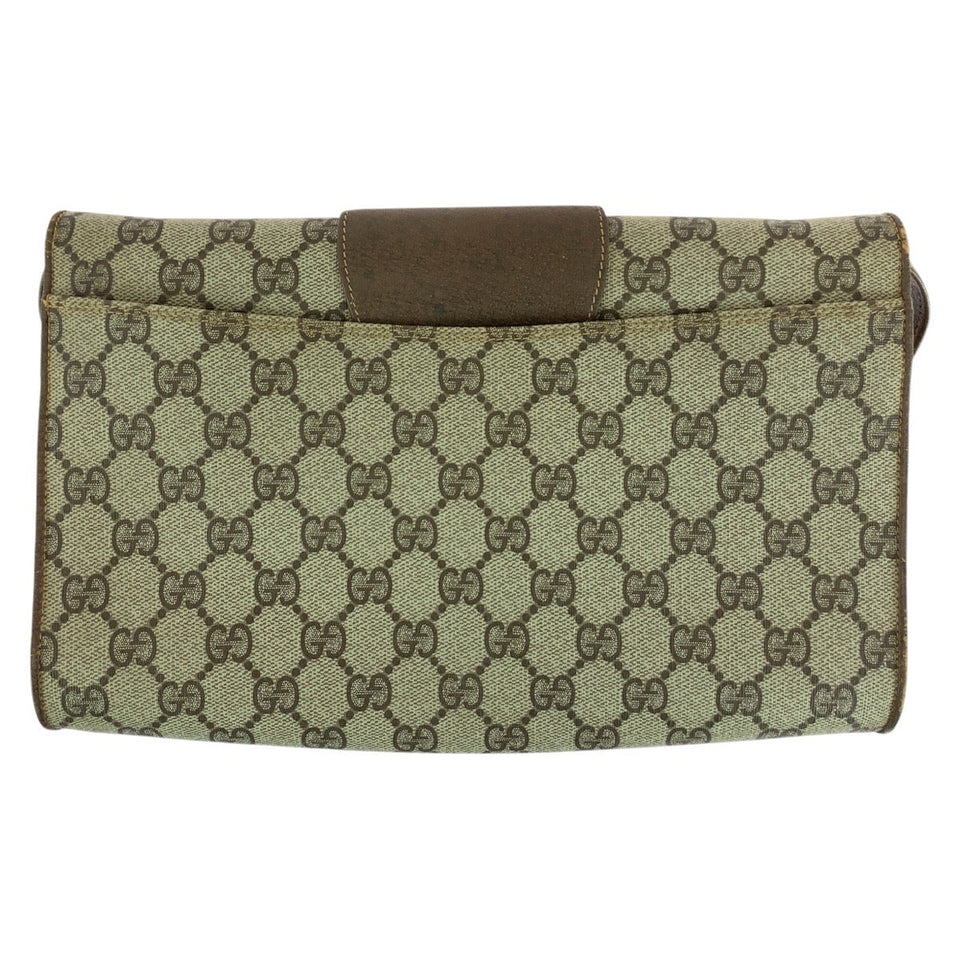 Gucci Shoulder Bag 94 02 050 GG Supreme canvas, leather Brown Gold Metal Shoulder Bag pochette Old Gucci Women