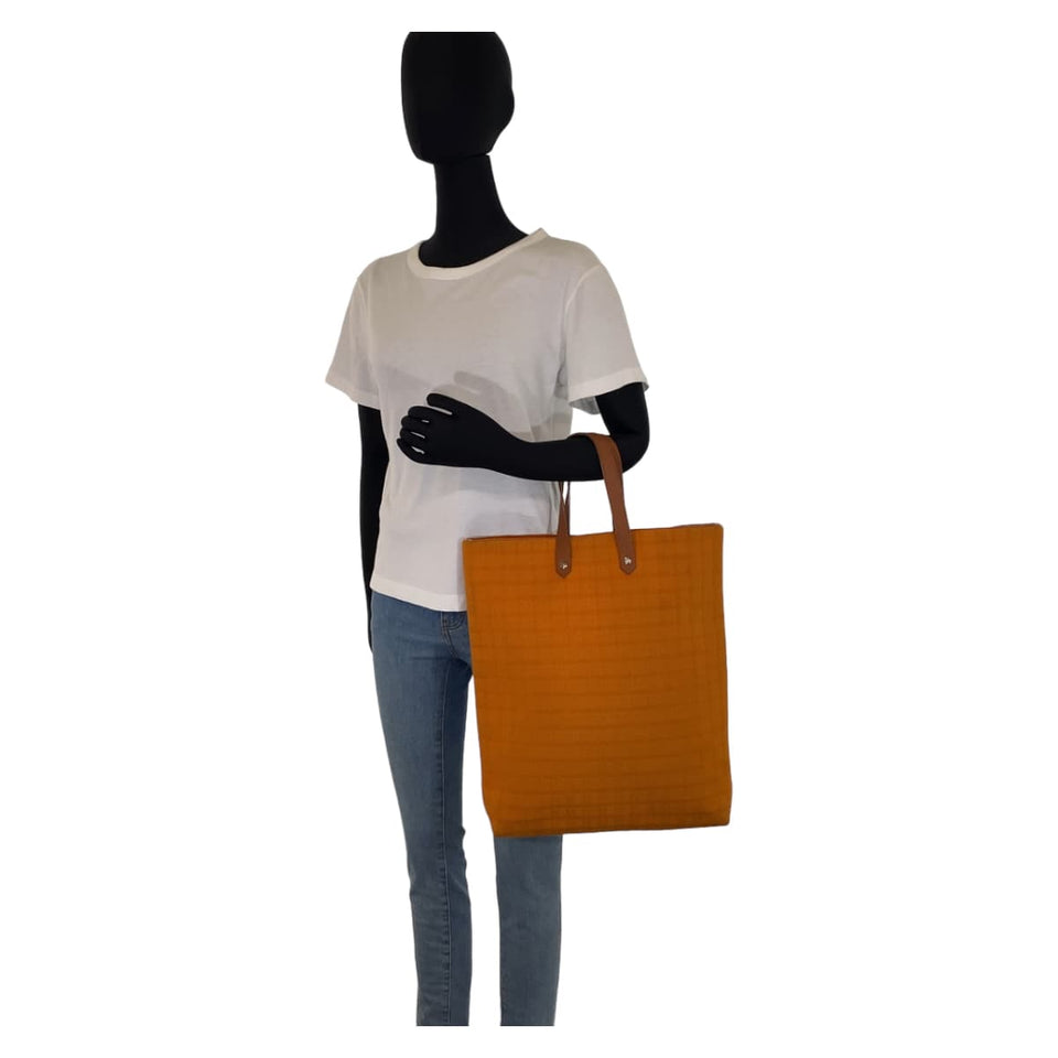 Hermes Tote Bag Canvas, Leather Orange Brown SilverMetal Tote Bag Handbag A4 compatible Amedaba Diago GM Women