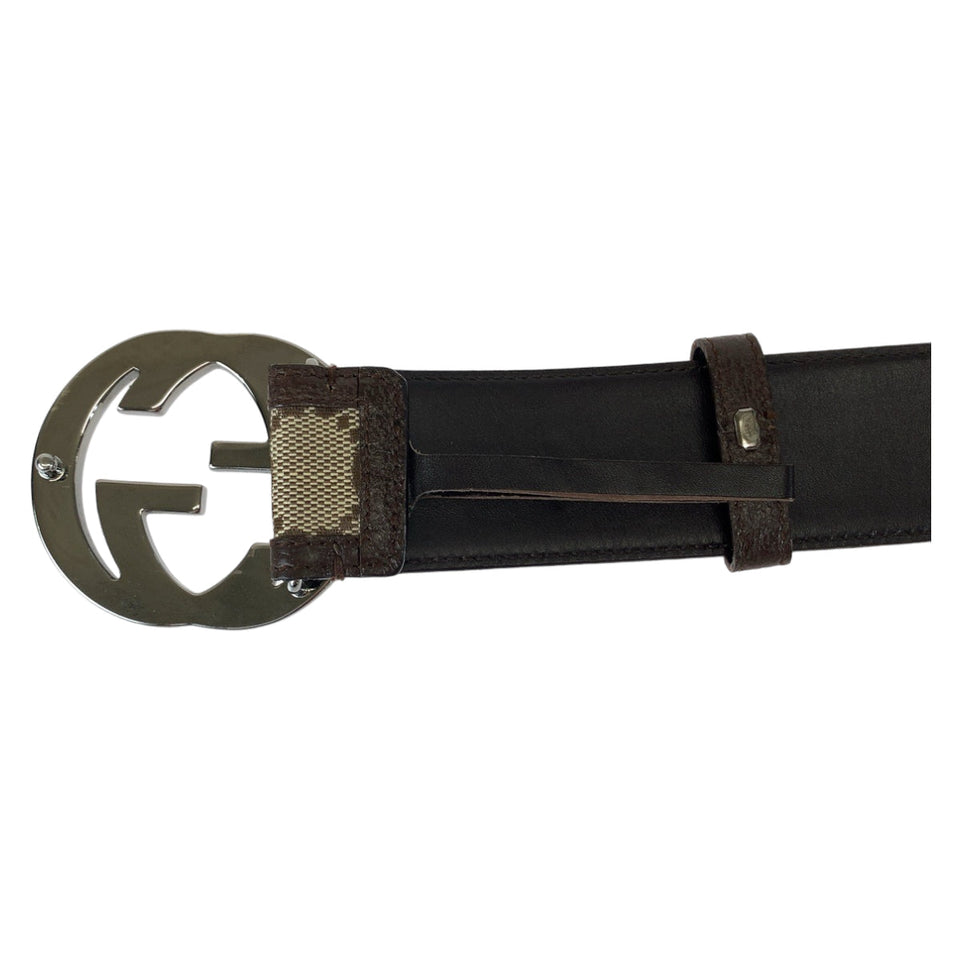 Gucci belt 114876 GG canvas, leather Brown Belt GG buckle Interlocking mens 30