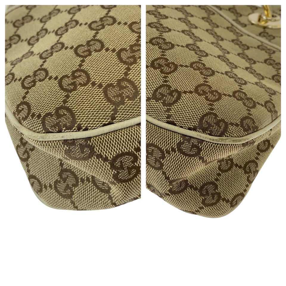 Gucci Shoulder Bag 121023 GG canvas Beige Brown Ivory Gold Metal Shoulder Bag Tote Bag Women