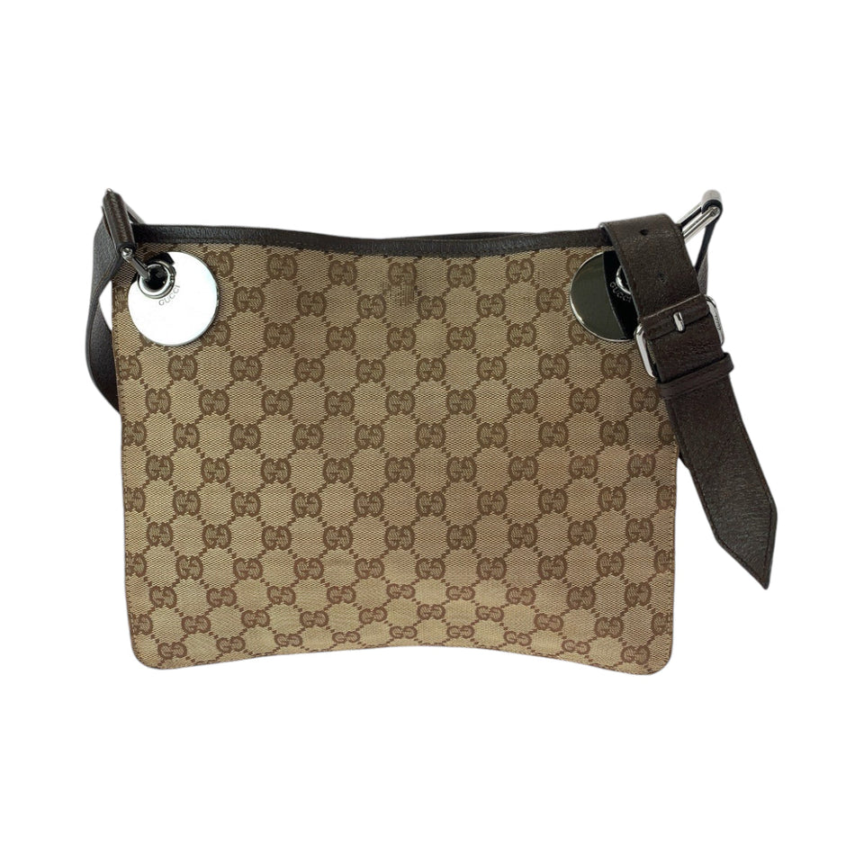 Gucci Shoulder Bag 120841 GG canvas Brown Silver Metal Shoulder Bag pochette Women