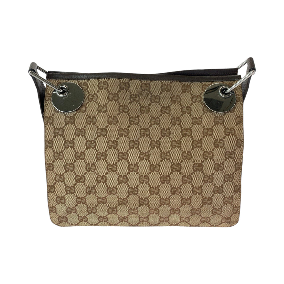 Gucci Shoulder Bag 120841 GG canvas Brown Silver Metal Shoulder Bag pochette Women