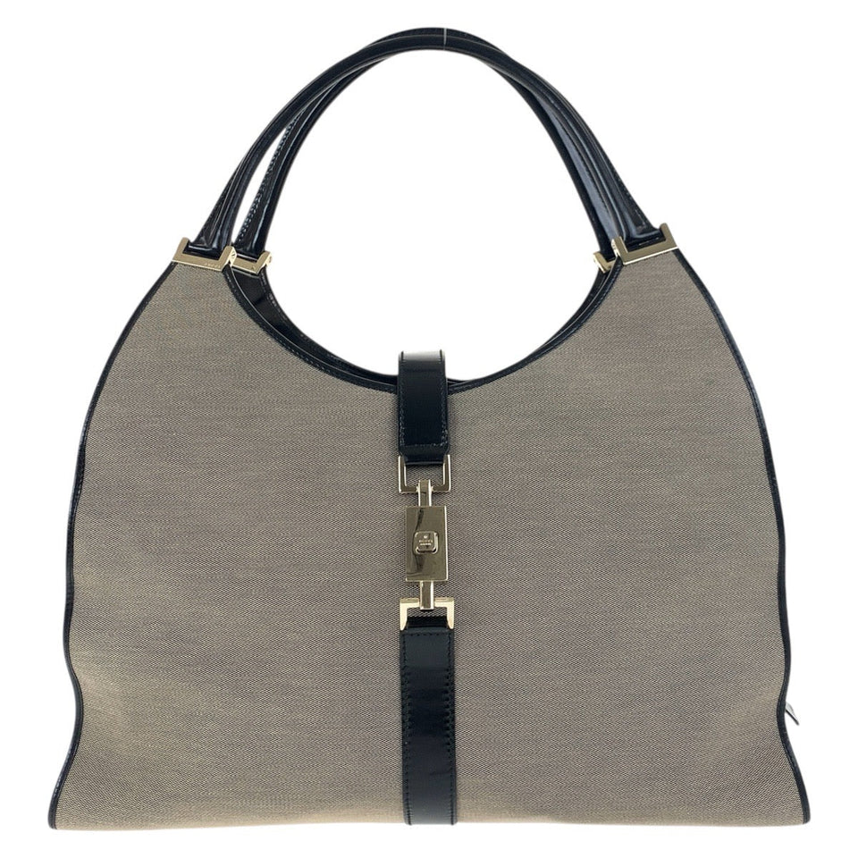 Gucci Shoulder Bag 019 0345 Canvas, Leather Gray Beige Black Gold Metal Shoulder Bag Unisex Jackie Women