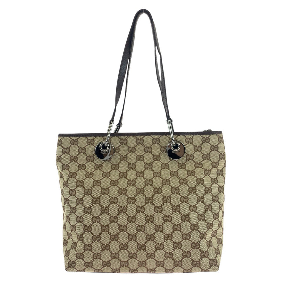 Gucci Tote Bag 139552 GG canvas, leather Brown Silver Metal Tote Bag Shoulder Bag Women
