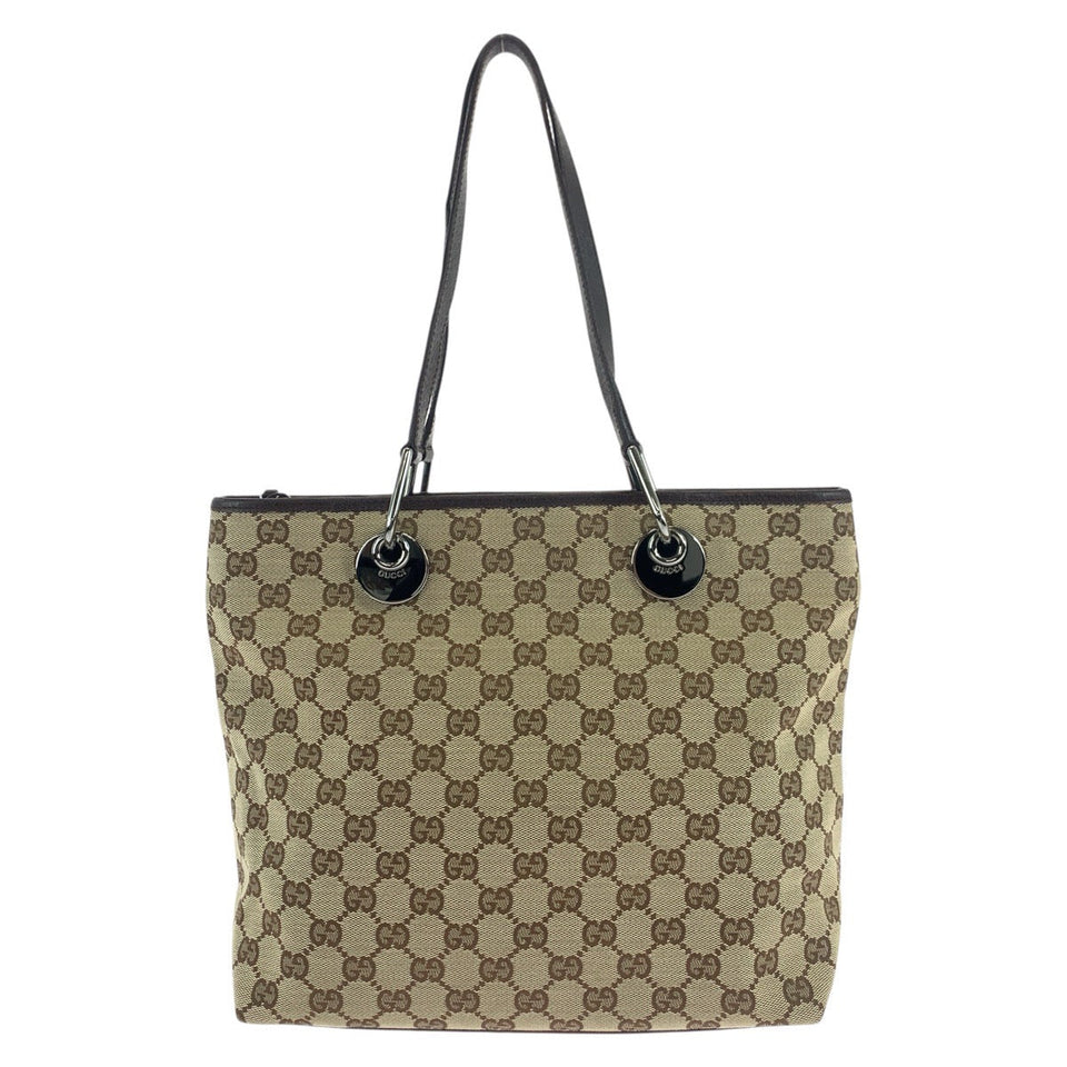 Gucci Tote Bag 139552 GG canvas, leather Brown Silver Metal Tote Bag Shoulder Bag Women