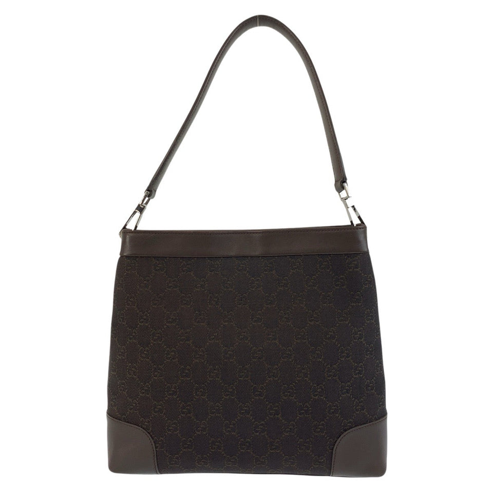 Gucci Shoulder Bag 143745 GG canvas Brown Silver Metal